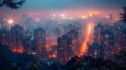 Fototapeta premium Night View of City Lights, Urban Twilight Ambience, Cityscape Concept