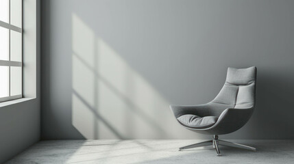 Enhance your interior space with the minimalist charm of this stylish grey chair, captured in high-quality photography. AI generative.