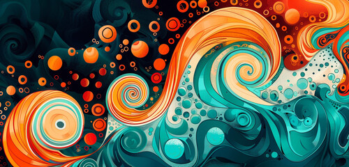  Dynamic spirals in warm oranges and cool teals, a vibrant dance.
