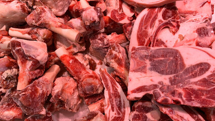 Meat display for sale in market. Food concept