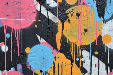 Close-up of a graffiti mural, clashing colors, dripping paint, urban energy