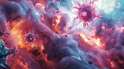Immune system boost graphics, digitally painted to represent the dynamic and protective forces of the immune system in action - obrazy, fototapety, plakaty