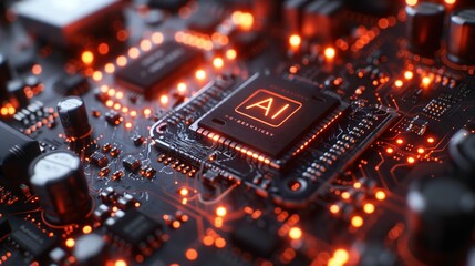 Closeup of a microcontroller on a motherboard circuit component
