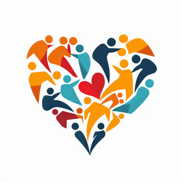 An iconic image of a heart logo composed of people's silhouettes, symbolizing the interconnectedness and support within a community.