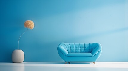 Relaxation epitomized - a plush soft blue sofa against a calming blue backdrop.