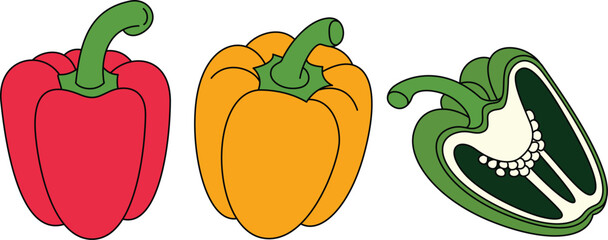 Set of Colorful Pepper Isolated Vector Illustration Hand Drawn