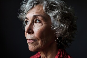 Portrait of a senior woman on a dark background. Toned.
