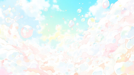 ドリーミーな雲のような泡の水彩イラスト背景