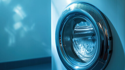 Capture the essence of efficiency with this image featuring a drum-style washing machine. Its clean lines and modern design evoke simplicity and functionality. AI generative . - obrazy, fototapety, plakaty