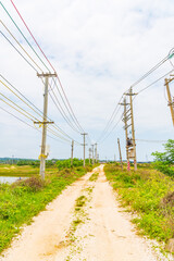 A road covered with telephone poles in the countryside of Xuwen, Zhanjiang, Guangdong, China