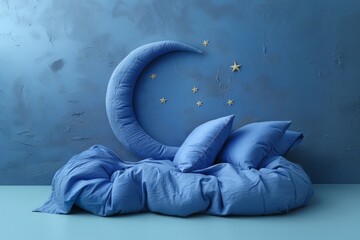 Blue Bed With Crescent and Stars. Generative AI