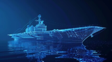 blue and black wireframe battleship electromagnetic spectrum - obrazy, fototapety, plakaty