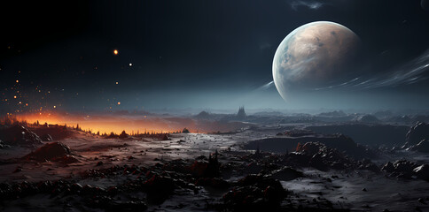 Alien Planet Landscape with Distant Suns Artwork