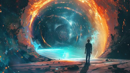 Digital universe interstellar portal scene illustration poster PPT background