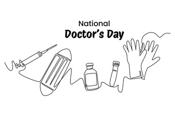 One continuous line drawing of national doctor's day concept. Doodle vector illustration in simple linear style.	