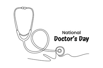 One continuous line drawing of national doctor's day concept. Doodle vector illustration in simple linear style.	