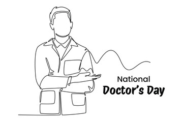 One continuous line drawing of national doctor's day concept. Doodle vector illustration in simple linear style.	