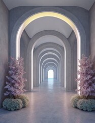 Fototapeta premium Floral Arch Digital Background Maternity Backdrop Overlay Modern Arch Backdrop Gallery Room Photography Editing Minimalist Background