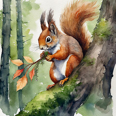나무위의 다람쥐 - obrazy, fototapety, plakaty