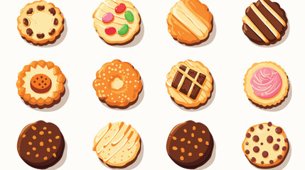 Colorful biscuits and cookies flat elements set. Ca