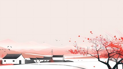 Minimalist ink Jiangnan late autumn illustration poster background