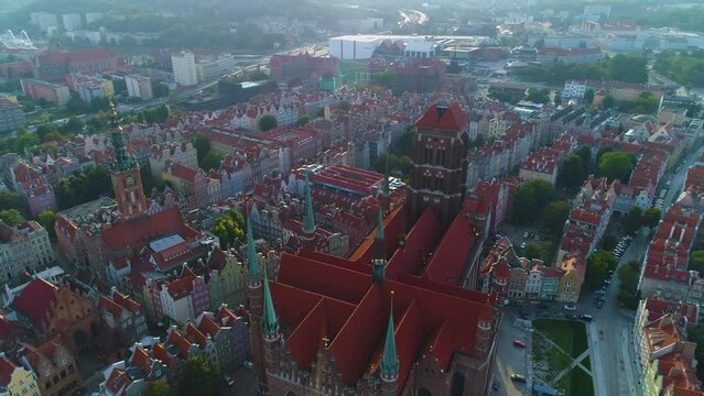 Bazylika Mariacka Gdansk Old Town Basilica Aerial View Poland