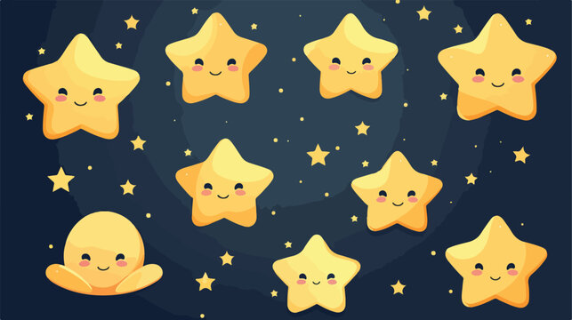 Colorful cute star in different poses flat illustra