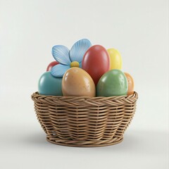 Obraz na płótnie Canvas 3d easter colorfull eggs basket with flowers iso