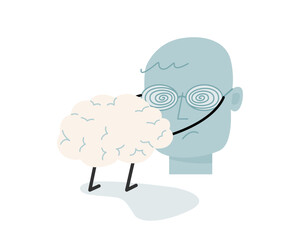 Cartoon of brain wearing sunglasses to the human in flat vector illustration.