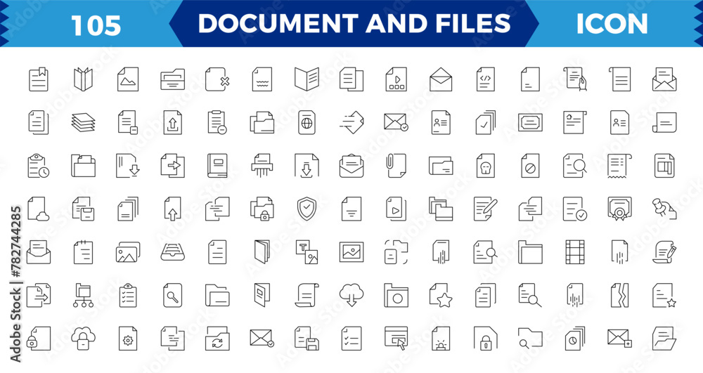 Poster set of file and document icons. simple line art style icons pack. vector illustration, such as files