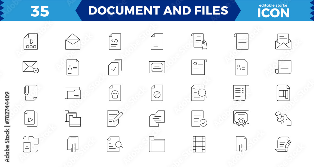Poster set of file and document icons. simple line art style icons pack. vector illustration, such as files