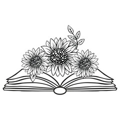 Flowers and Book svg design.. Floral Book silhouette set. open book with wildflowers. Set of hand drawn outline book designs. Vector floral books, Floral Book SVG Lover.