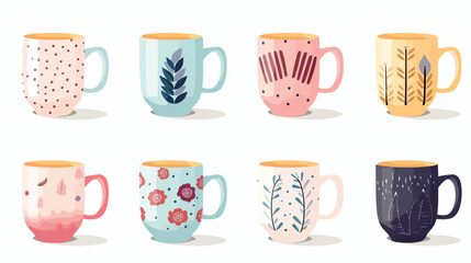 Colorful porcelain coffee and tea cup cartoon illus