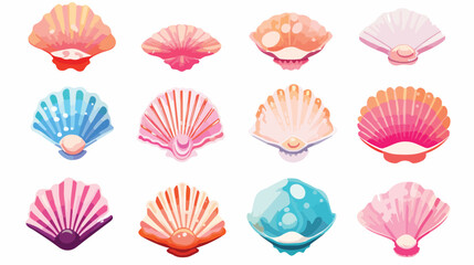 Colorful seashells with pearls inside vector illust