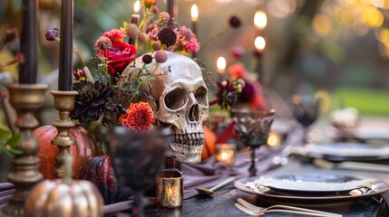 Mysterious skull centerpiece for moody, themed parties or creative storytelling visuals.