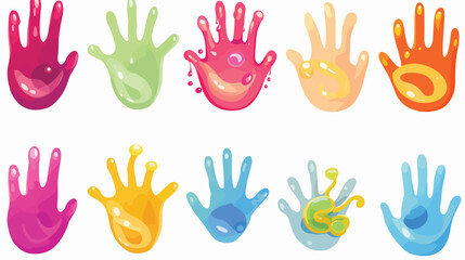 Colorful slime set. Human hands touching holding an