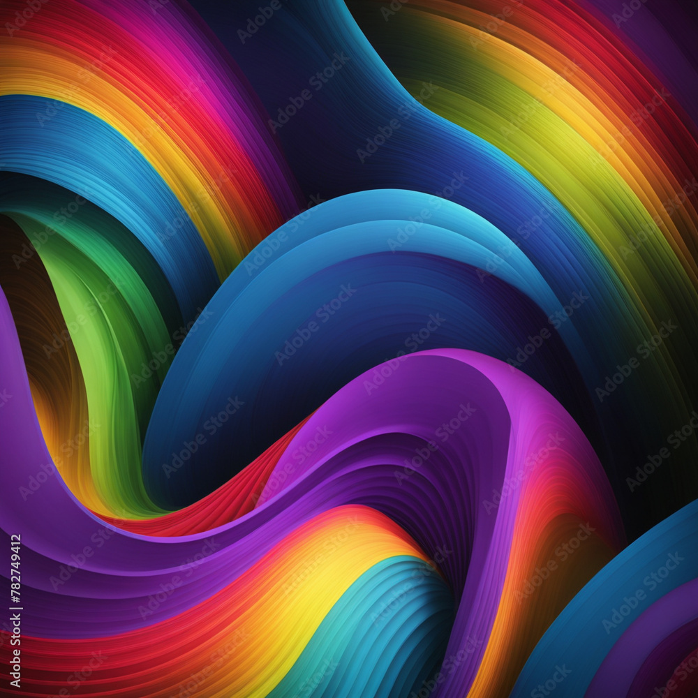Poster stylish rainbow background and texture. abstract rainbow curved lines waves on multi colored distort