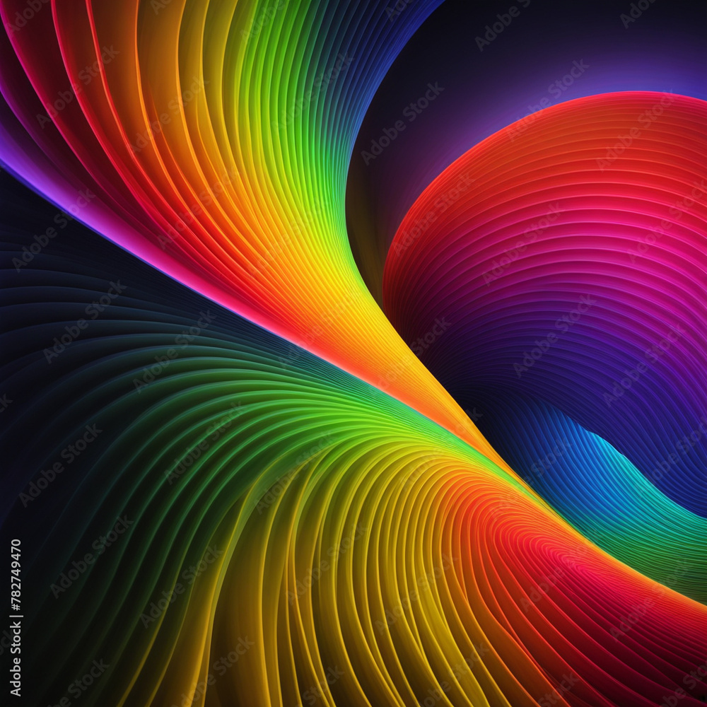 Poster stylish rainbow background and texture. abstract rainbow curved lines waves on multi colored distort