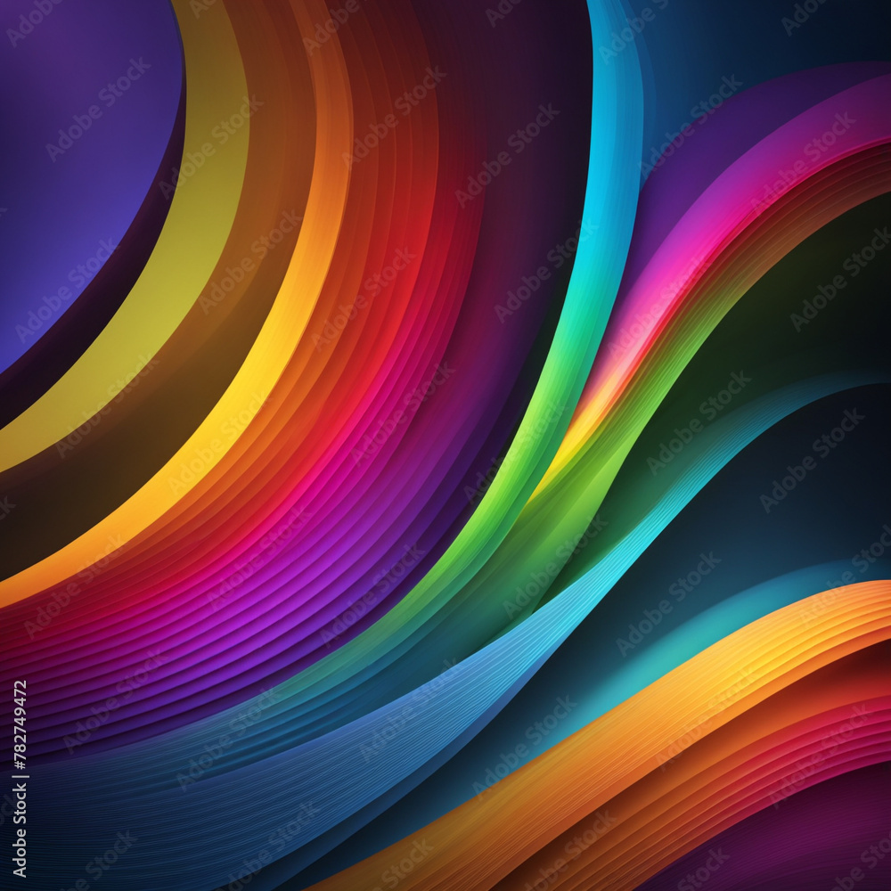 Poster stylish rainbow background and texture. abstract rainbow curved lines waves on multi colored distort