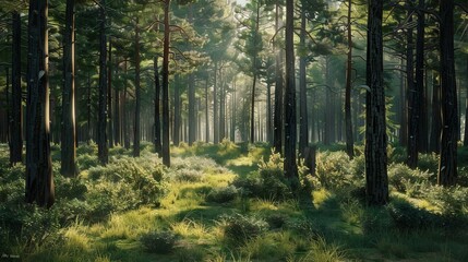 Obraz premium Nature background. View Rainforest Background for International Day of Forests. The mystical nature of the rainforest. Beautiful nature landscape.