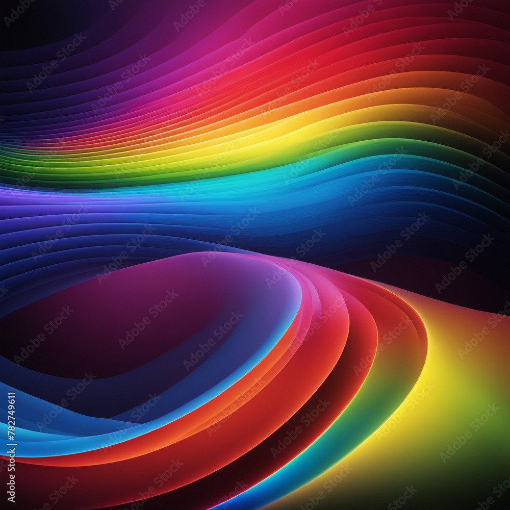 Poster stylish rainbow background and texture. abstract rainbow curved lines waves on multi colored distort
