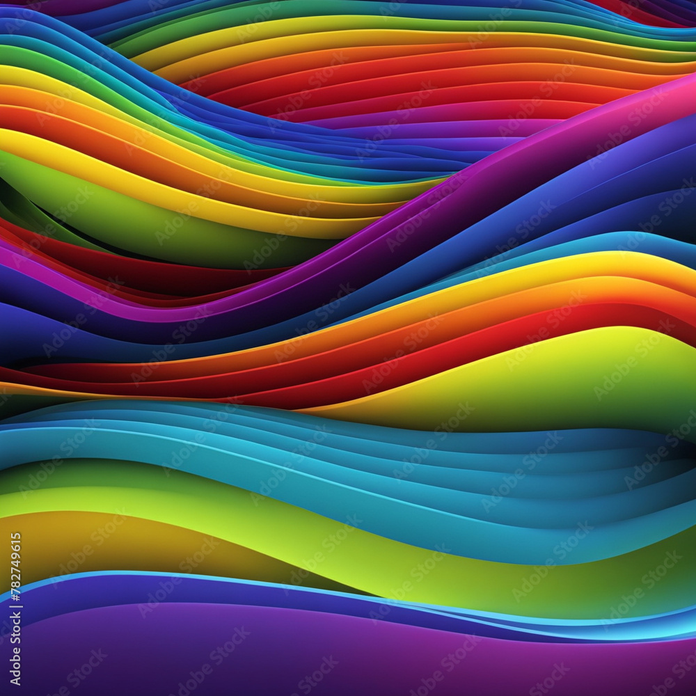 Poster stylish rainbow background and texture. abstract rainbow curved lines waves on multi colored distort