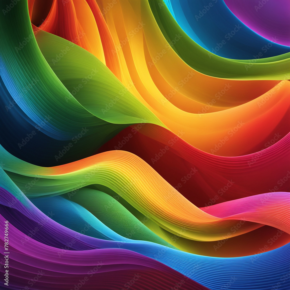 Poster stylish rainbow background and texture. abstract rainbow curved lines waves on multi colored distort