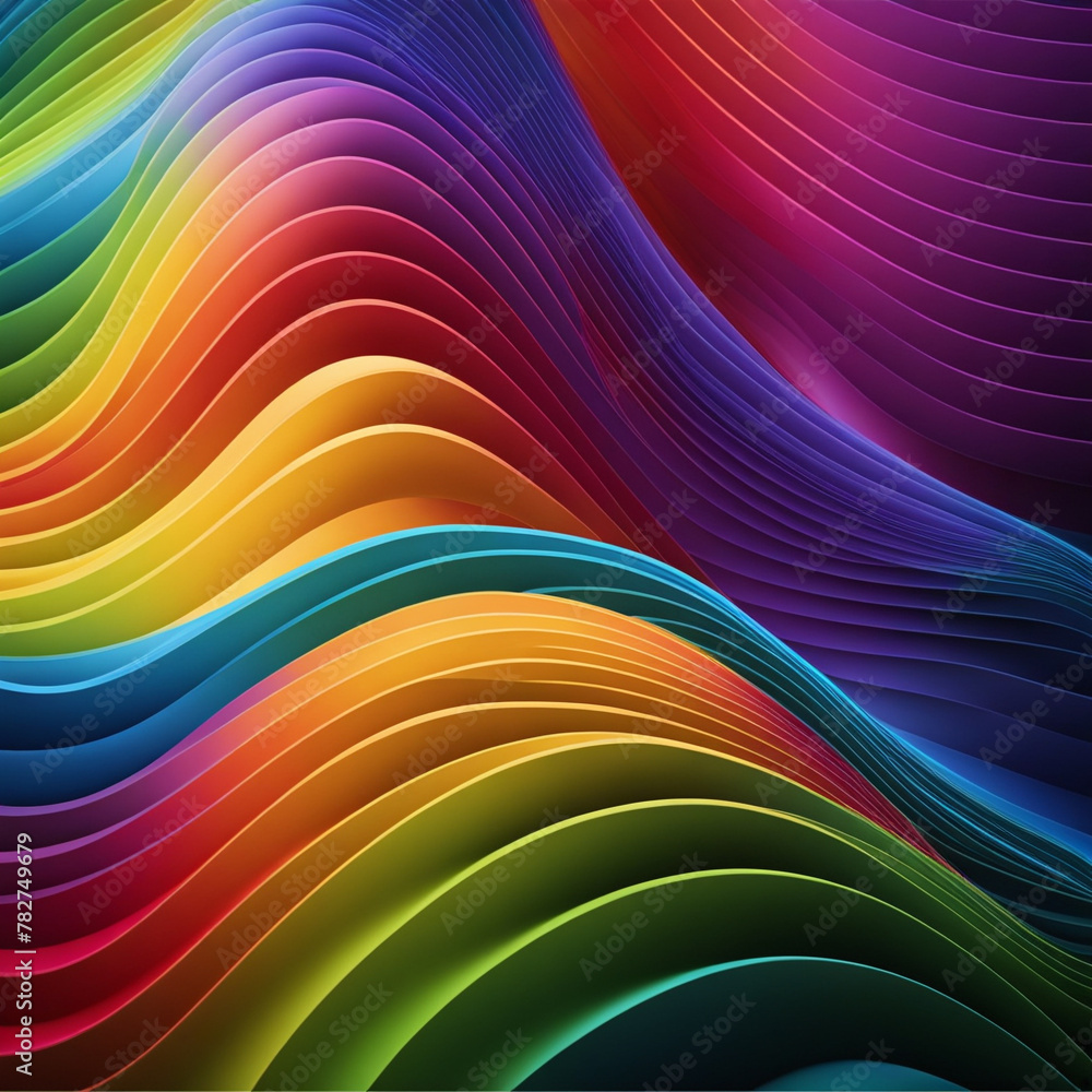 Poster stylish rainbow background and texture. abstract rainbow curved lines waves on multi colored distort