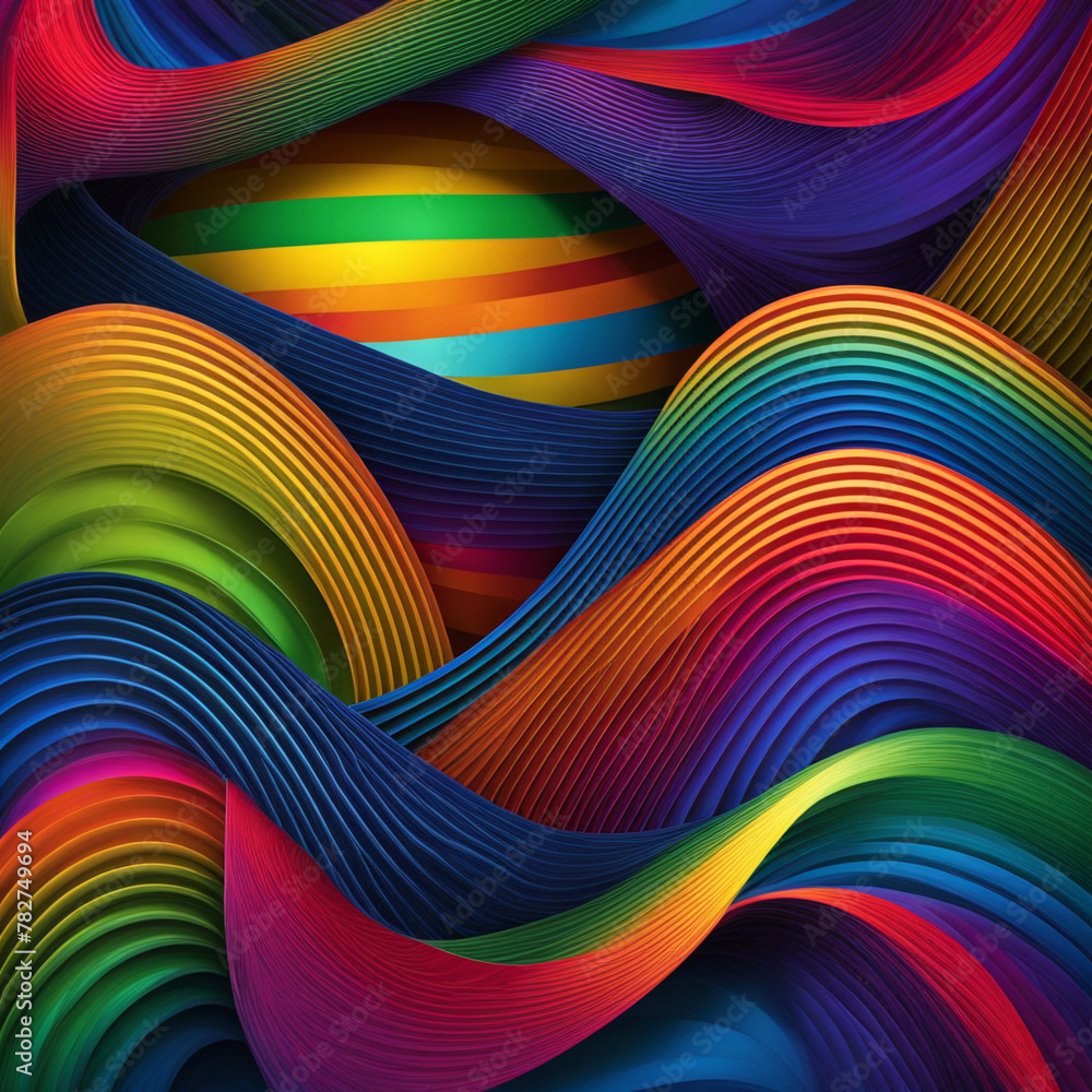 Poster stylish rainbow background and texture. abstract rainbow curved lines waves on multi colored distort