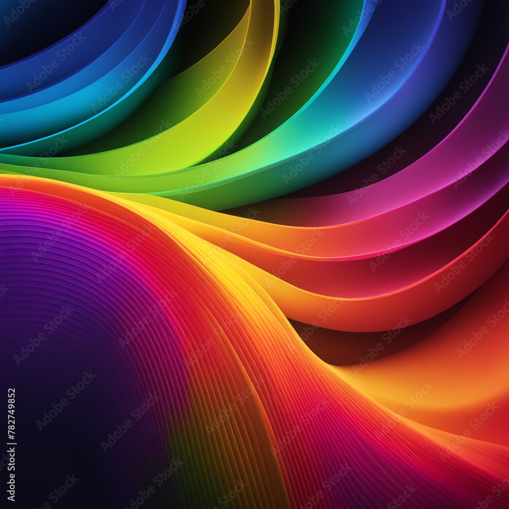 Poster stylish rainbow background and texture. abstract rainbow curved lines waves on multi colored distort