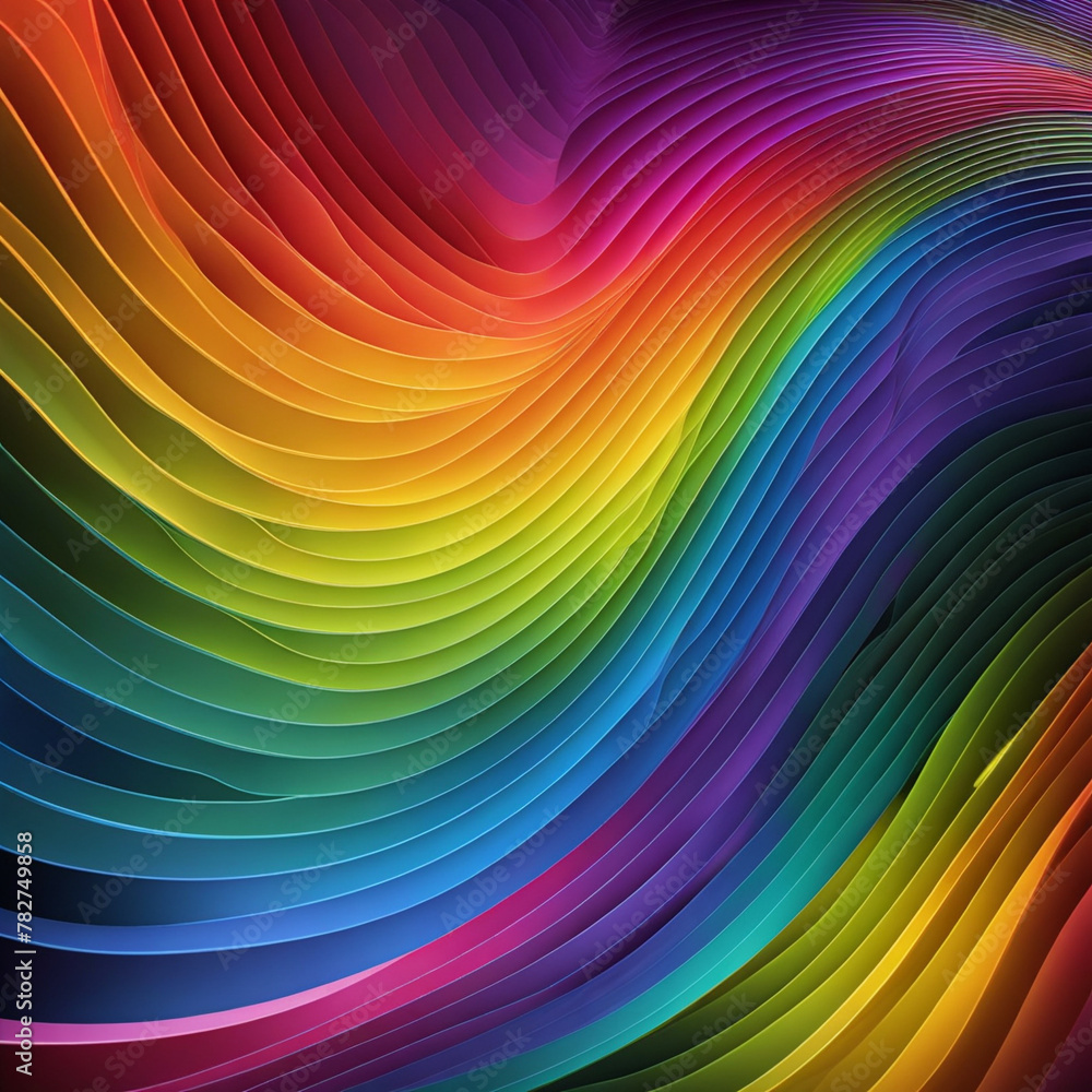 Poster stylish rainbow background and texture. abstract rainbow curved lines waves on multi colored distort