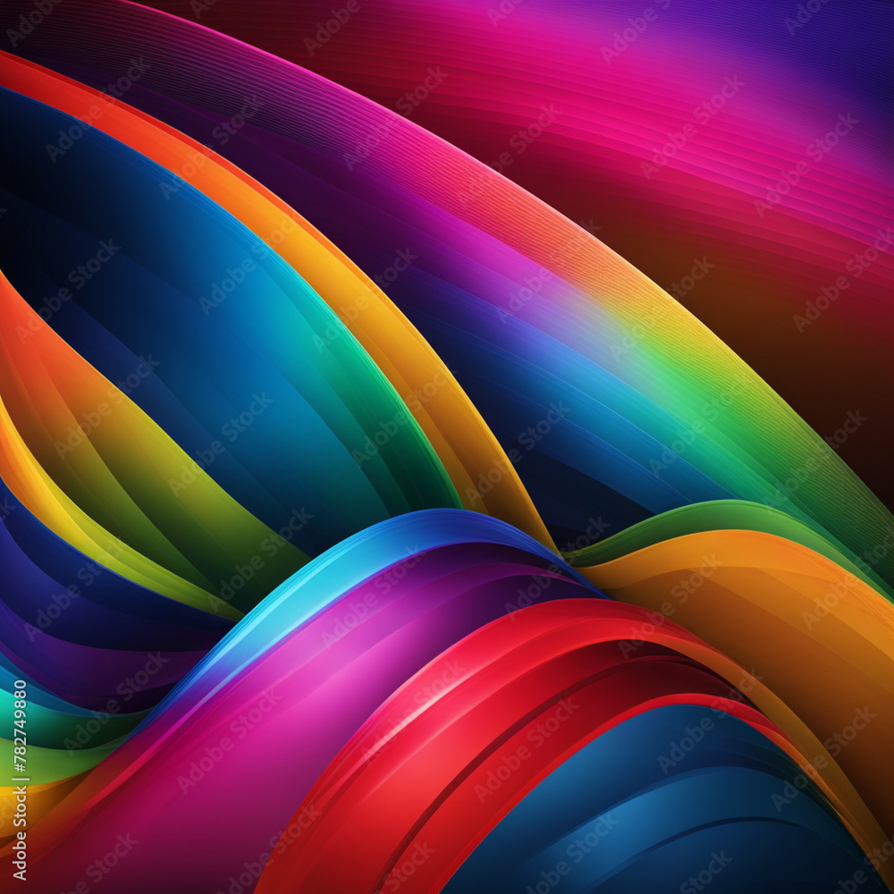 Poster stylish rainbow background and texture. abstract rainbow curved lines waves on multi colored distort