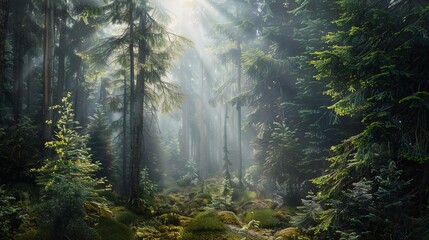 Obraz premium Nature background. View Rainforest Background for International Day of Forests. The mystical nature of the rainforest. Beautiful nature landscape.