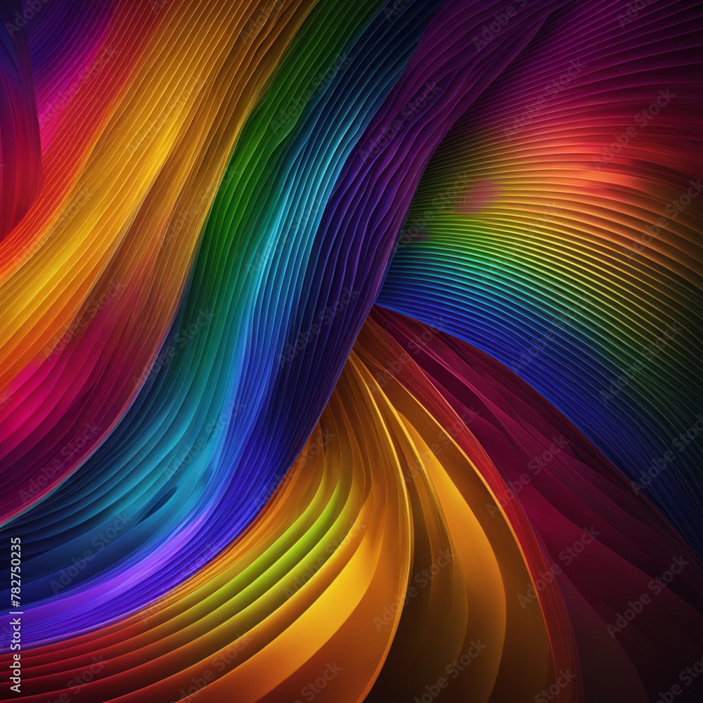 Poster stylish rainbow background and texture. abstract rainbow curved lines waves on multi colored distort